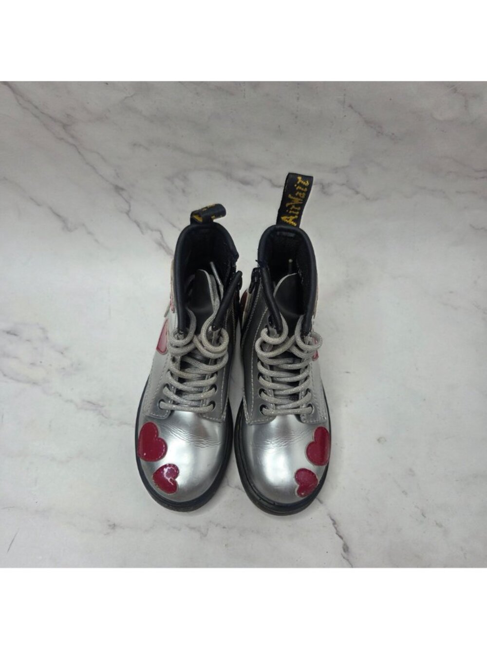Dr. Martens 1460J Heart Silver Heart Boots Booties Leather Girls Size 11 - Picture 3 of 8